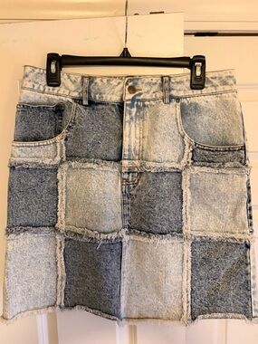 Oli & Hali Patchwork Acid Wash Denim Mini Skirt - Two-Tone Blue